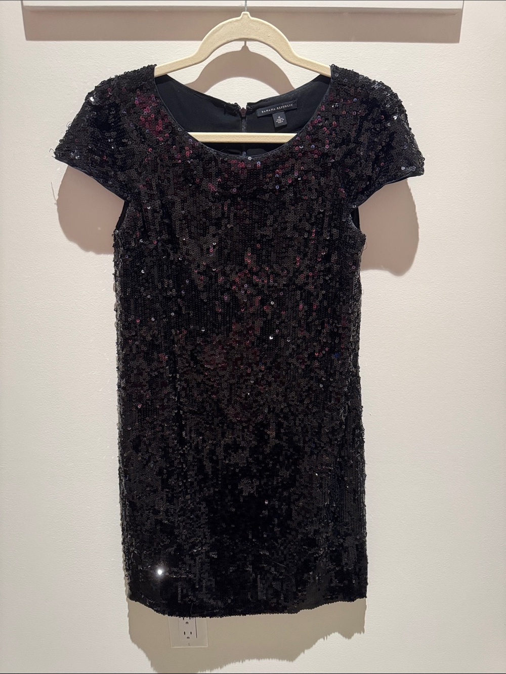 Vintage Banana Republic Black Sequin Cap Sleeve Shift Dress